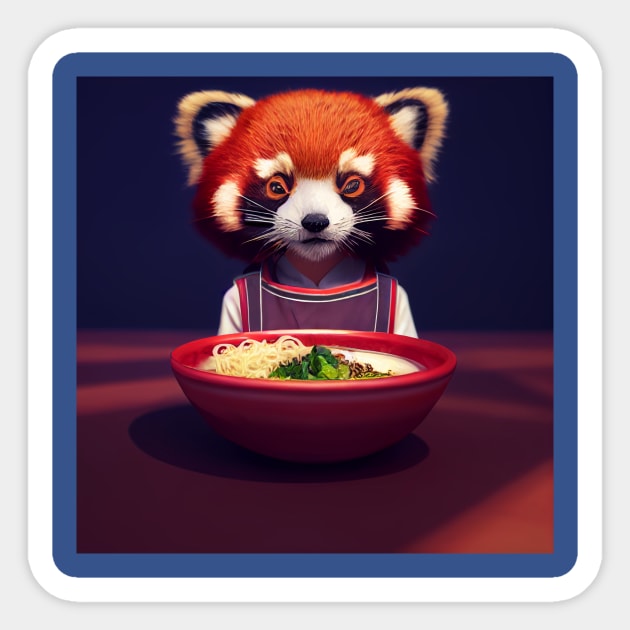 Kawaii Red Panda Eating Ramen Sticker by Grassroots Green